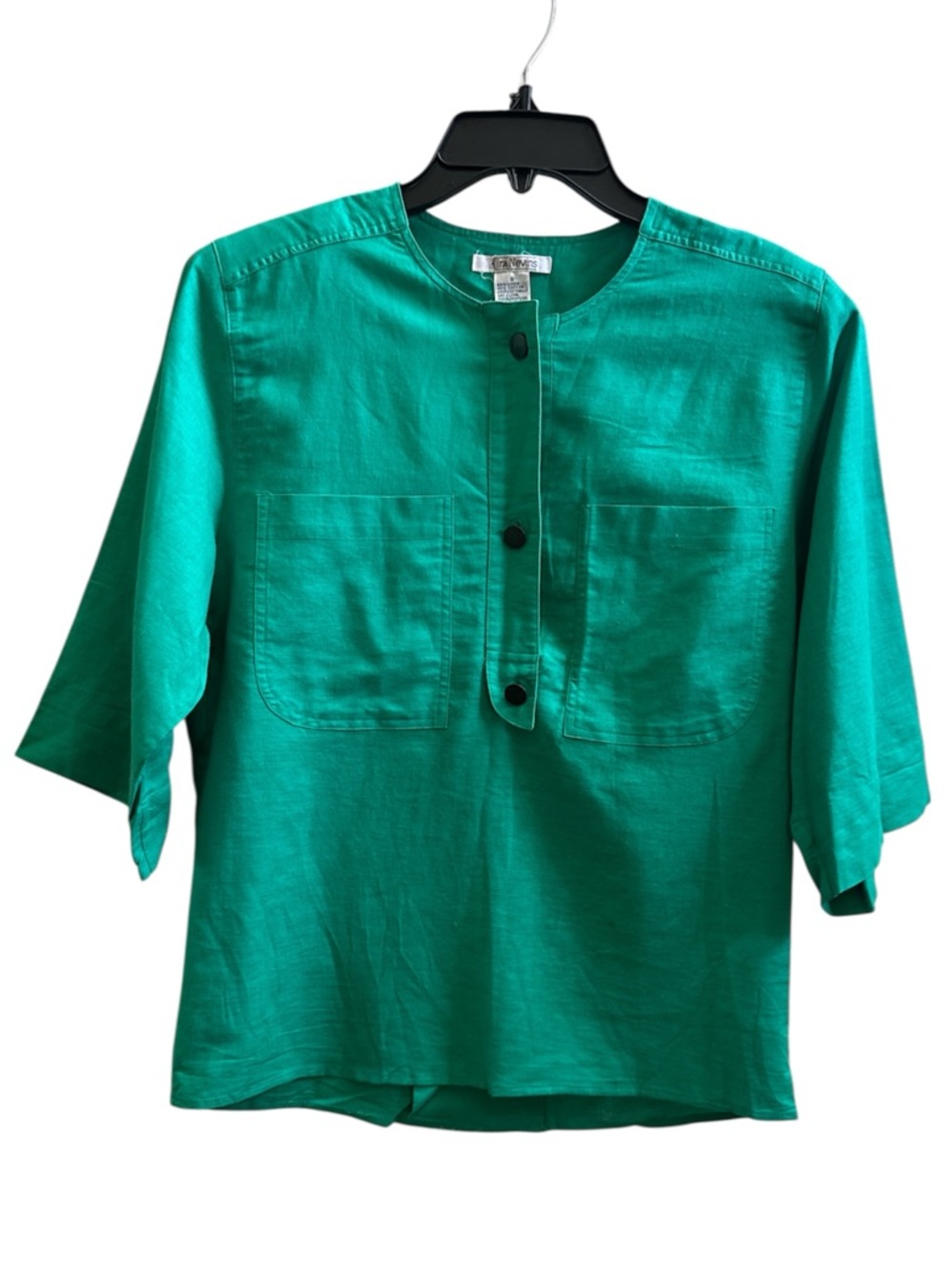 Vintage Kira Nevins Linen Cotton blend short sleeve blouse size Small